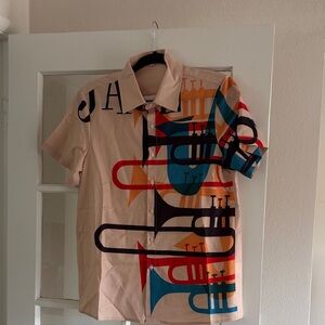 Stylish Beige Graphic Button Down Shirt